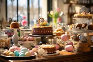 Inside a gourmet bakery Easter treats are being beautifully displayed AI Generative photo