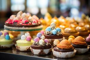 Inside a gourmet bakery Easter treats are being beautifully displayed AI Generative photo