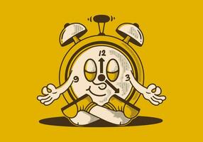 alarma reloj mascota personaje en meditación actitud vector