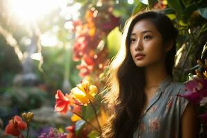 Beautiful asian girl exuding her natural beauty AI Generative photo