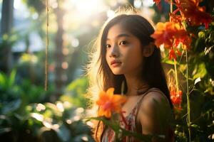 Beautiful asian girl exuding her natural beauty AI Generative photo