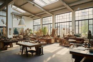 Contemporary art studio in a bustling city AI Generative photo
