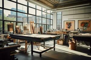 Contemporary art studio in a bustling city AI Generative photo