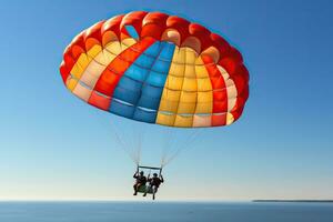 Parachutists flying in the blue sky.AI Generated photo