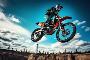 Motocross rider in action on the race track. Extreme motocross sport.AI Generated photo