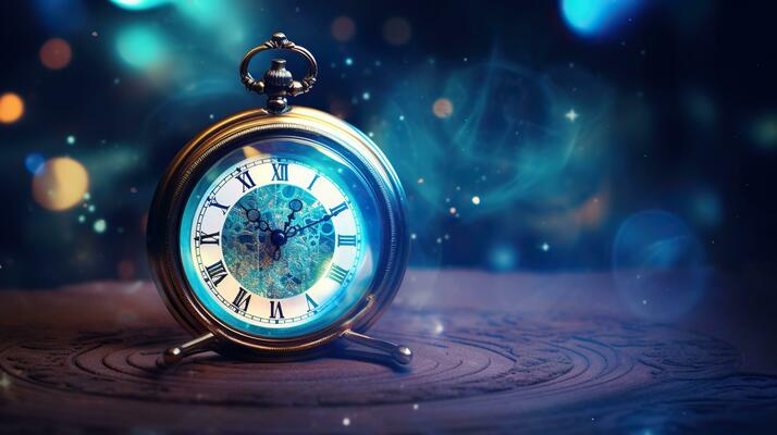Vintage pocket watch on magic background. Time concept.AI