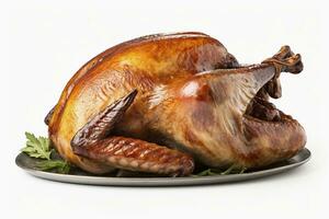 Baked turkey on white background.AI Generated photo