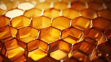 Detailed close up photo of a honeycomb full of honey AI Generative