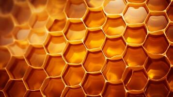 Detailed close up photo of a honeycomb full of honey AI Generative