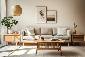 A Scandinavian mid century home minimalist interior design AI Generative photo