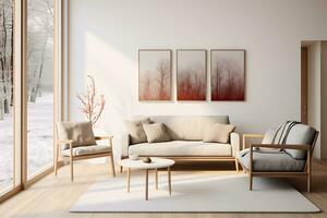 A Scandinavian mid century home minimalist interior design AI Generative photo