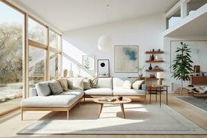 A Scandinavian mid century home minimalist interior design AI Generative photo