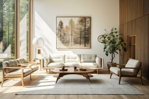 A Scandinavian mid century home minimalist interior design AI Generative photo