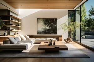 un minimalista y contemporáneo hogar interior ai generativo foto