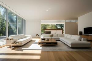 un minimalista y contemporáneo hogar interior ai generativo foto