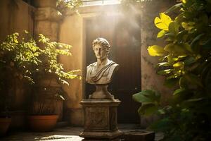 Ancient Temple Sacred bust statue and Holy Human Representations AI Generative photo