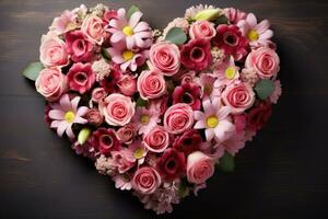 Heart shape made of flowers. Valentine's day. AI Generated photo