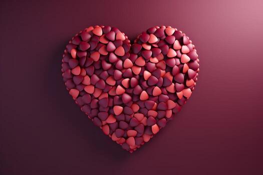 Heart shape made of red hearts on pink background.AI Generated photo