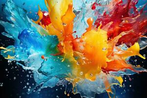 Colorful 3d paint splashes on black background.AI Generated photo