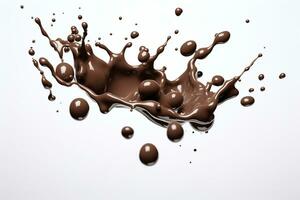 Chocolate splashes isolated on white background.AI Generated photo