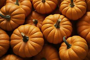 Pumpkin background. Autumn harvest. Close up of pumpkins.AI Generated photo