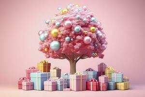 3d tree with gift boxes.AI Generated photo