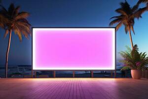 Blank billboard on the beach at night.AI Generated photo