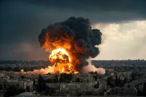 City Under Threat, Exploding Bomb in Middle East, AI Generated photo