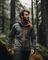 men wearing lightweight hiking jacket functional sleek AI Generative photo