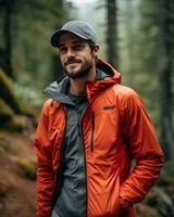 men wearing lightweight hiking jacket functional sleek AI Generative photo