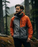 men wearing lightweight hiking jacket functional sleek AI Generative photo