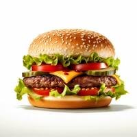 A delicious burger in isolated white background AI Generative photo