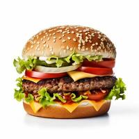 A delicious burger in isolated white background AI Generative photo