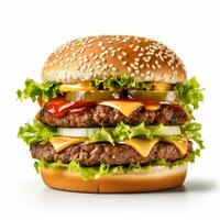 A delicious burger in isolated white background AI Generative photo