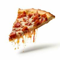 A delicious slice pizza in isolated white background AI Generative photo