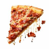 A delicious slice pizza in isolated white background AI Generative photo