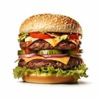 A delicious burger in isolated white background AI Generative photo