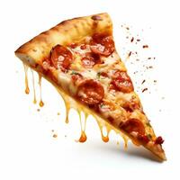 A delicious slice pizza in isolated white background AI Generative photo