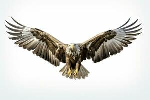 adulto cola blanca águila en vuelo en un blanco fondo.ai generado foto