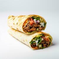 A delicious burito in isolated white background AI Generative photo