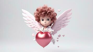 Cute Cupid with pink big heart.AI Generated photo