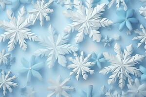 Paper snowflakes on a blue background.AI Generated photo