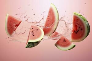 Watermelon slices with water splashes.AI Generated photo