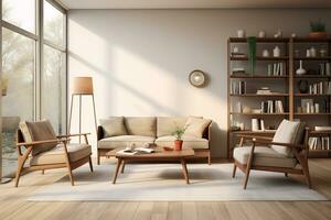 A Scandinavian mid century home minimalist interior design AI Generative photo