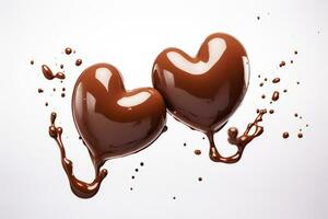 Two hearts of chocolate on a white background.AI Generated photo