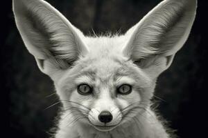 Portrait of a young fennec fox. Black and white.AI Generated photo