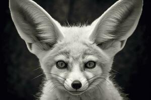 Portrait of a young fennec fox. Black and white.AI Generated photo