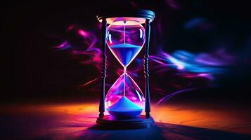 Hourglass on colorful background. Time concept.AI Generated photo