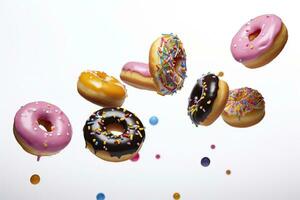 Donuts isolated on a white background.AI Generated photo