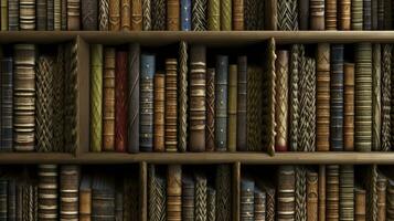 Old bookshelf with old books in a library.AI Generated photo